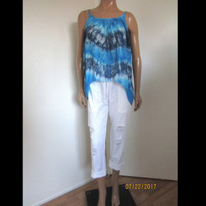 GYPSY 05 Blue Tie Dye Spaghetti Starp Flowy Cami